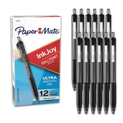 Paper Mate® InkJoy™ 300 RT Retractable Pens, Medium Point, 1.0 mm, Translucent Black Barrels, Black Ink, Pack Of 12