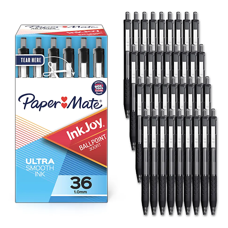 Paper Mate® InkJoy™ 300 RT Retractable Pens, Medium Point, 1.0 mm, Clear Barrel, Black Ink, Pack Of 36