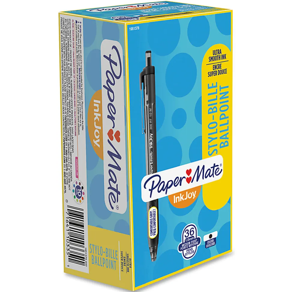 Paper Mate® InkJoy™ 300 RT Retractable Pens, Medium Point, 1.0 mm, Clear Barrel, Black Ink, Pack Of 36
