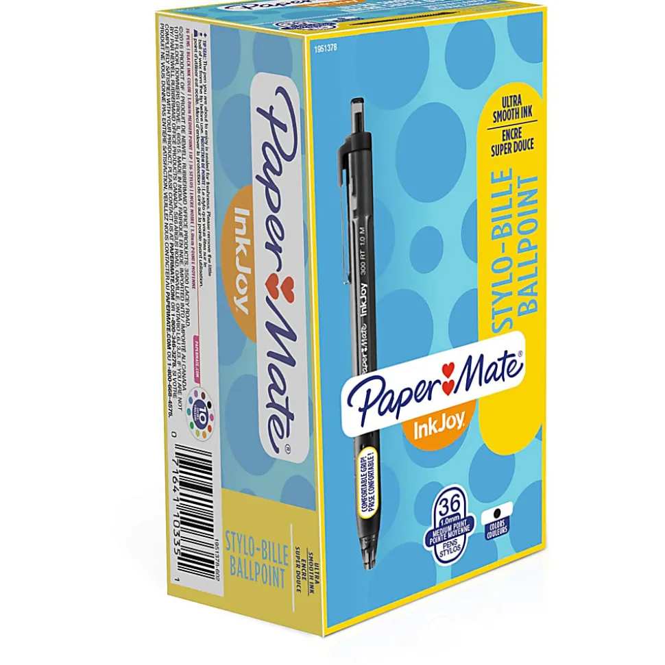 Paper Mate® InkJoy™ 300 RT Retractable Pens, Medium Point, 1.0 mm, Clear Barrel, Black Ink, Pack Of 36