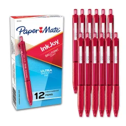 Paper Mate® InkJoy™ 300 RT Retractable Pens, Medium Point, 1.0 mm, Translucent Red Barrels, Red Ink, Pack Of 12