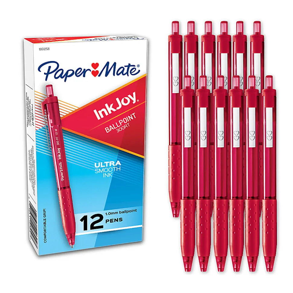 Paper Mate® InkJoy™ 300 RT Retractable Pens, Medium Point, 1.0 mm, Translucent Red Barrels, Red Ink, Pack Of 12