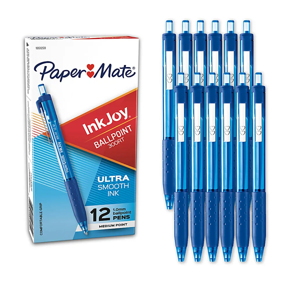 Paper Mate® InkJoy™ 300 RT Retractable Pens, Medium Point, 1.0 mm, Translucent Blue Barrels, Blue Ink, Pack Of 12