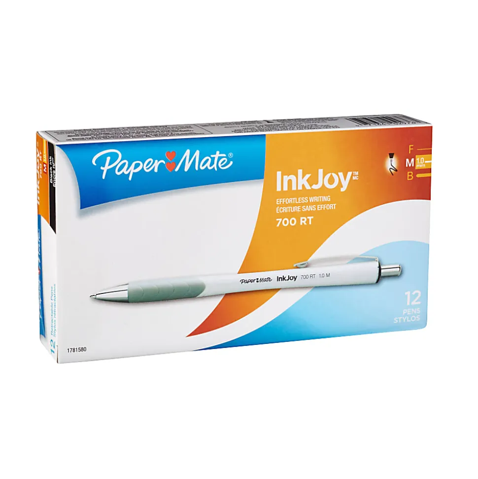Paper Mate® InkJoy™ 700RT Retractable Ballpoint Pens, Medium Point, 1.0 mm, White Barrels, Black Ink, Pack Of 12