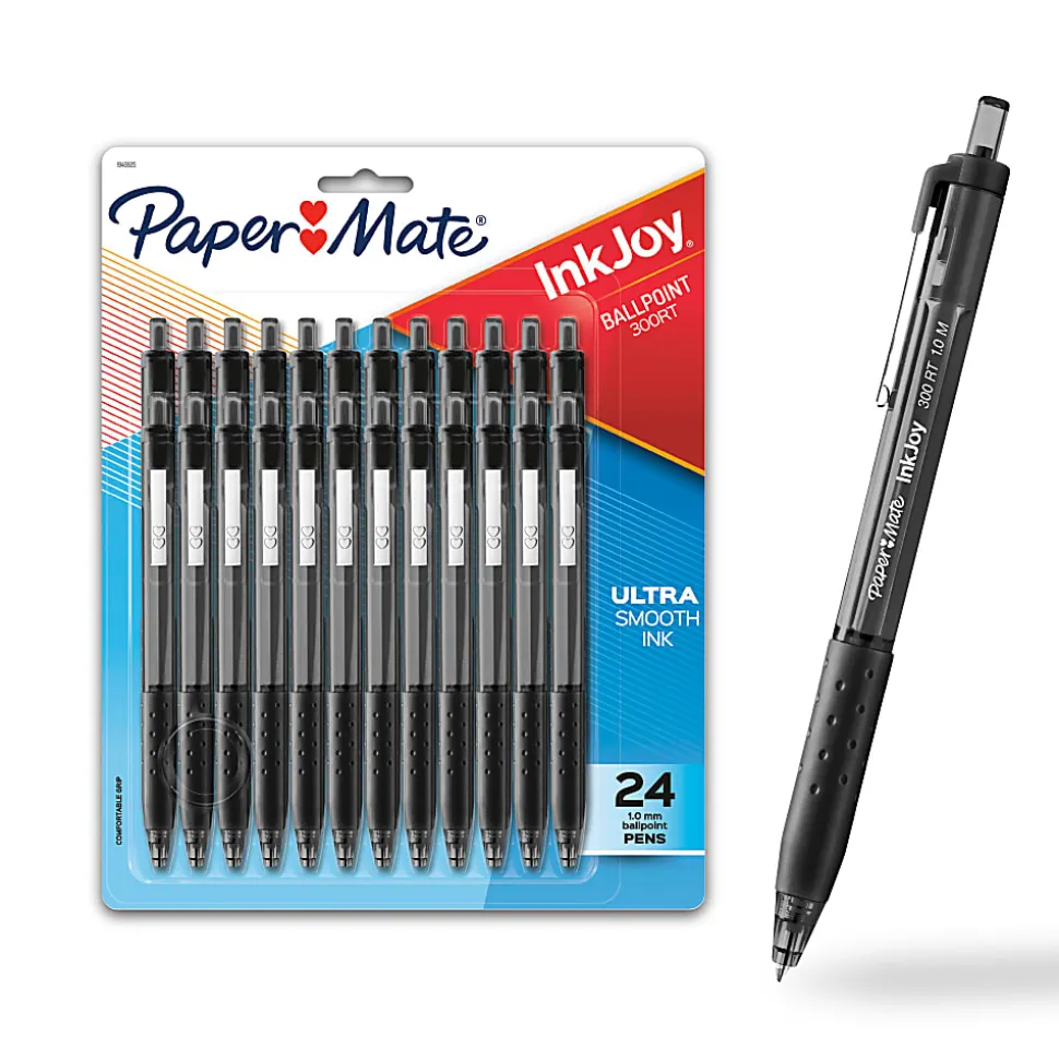 Paper Mate® InkJoy™ 300 RT Retractable Pens, Medium Point, 1.0 mm, Clear Barrels, Black Ink, Pack Of 24
