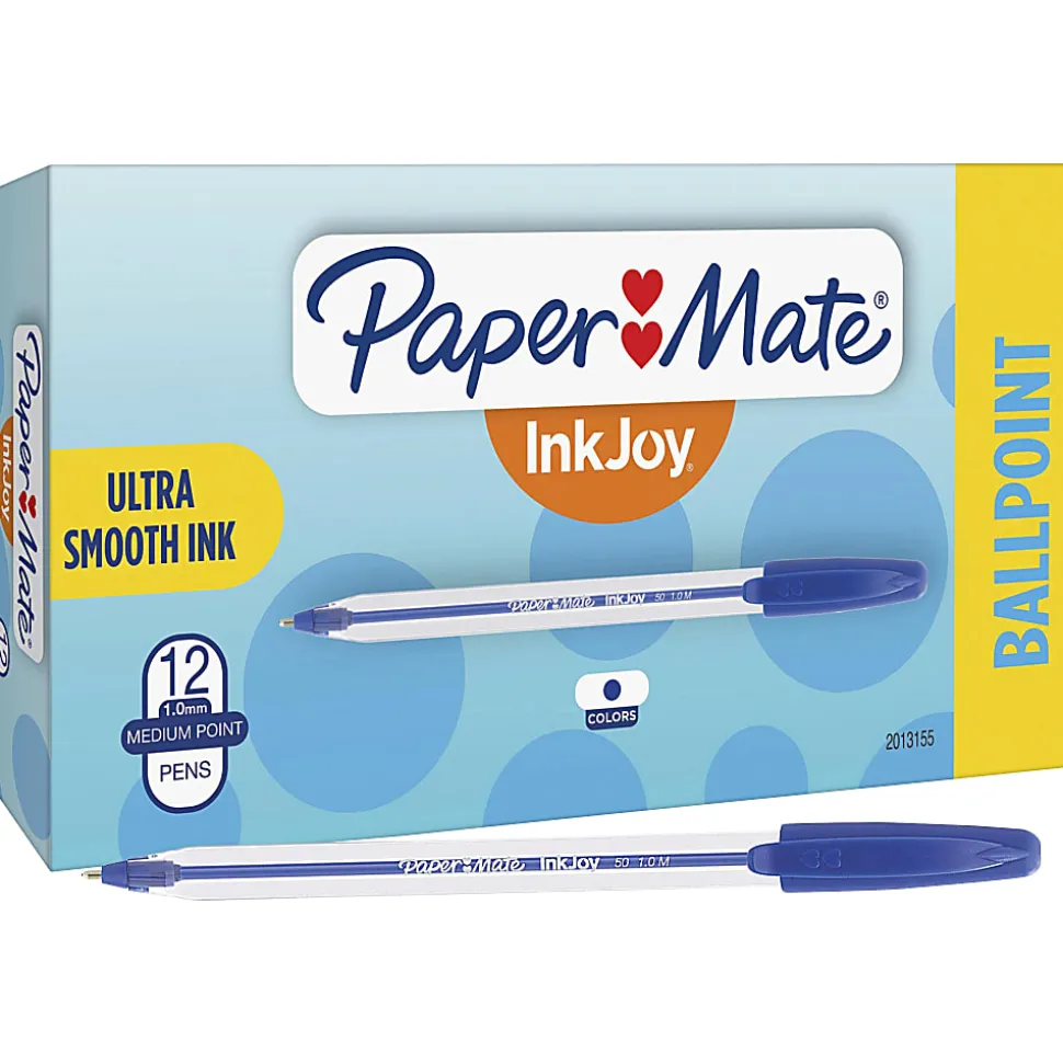 Paper Mate® InkJoy® 50ST Ballpoint Pens, Medium Point, 1.0 mm , Translucent Barrel, Blue Ink, Pack Of 12 Pens