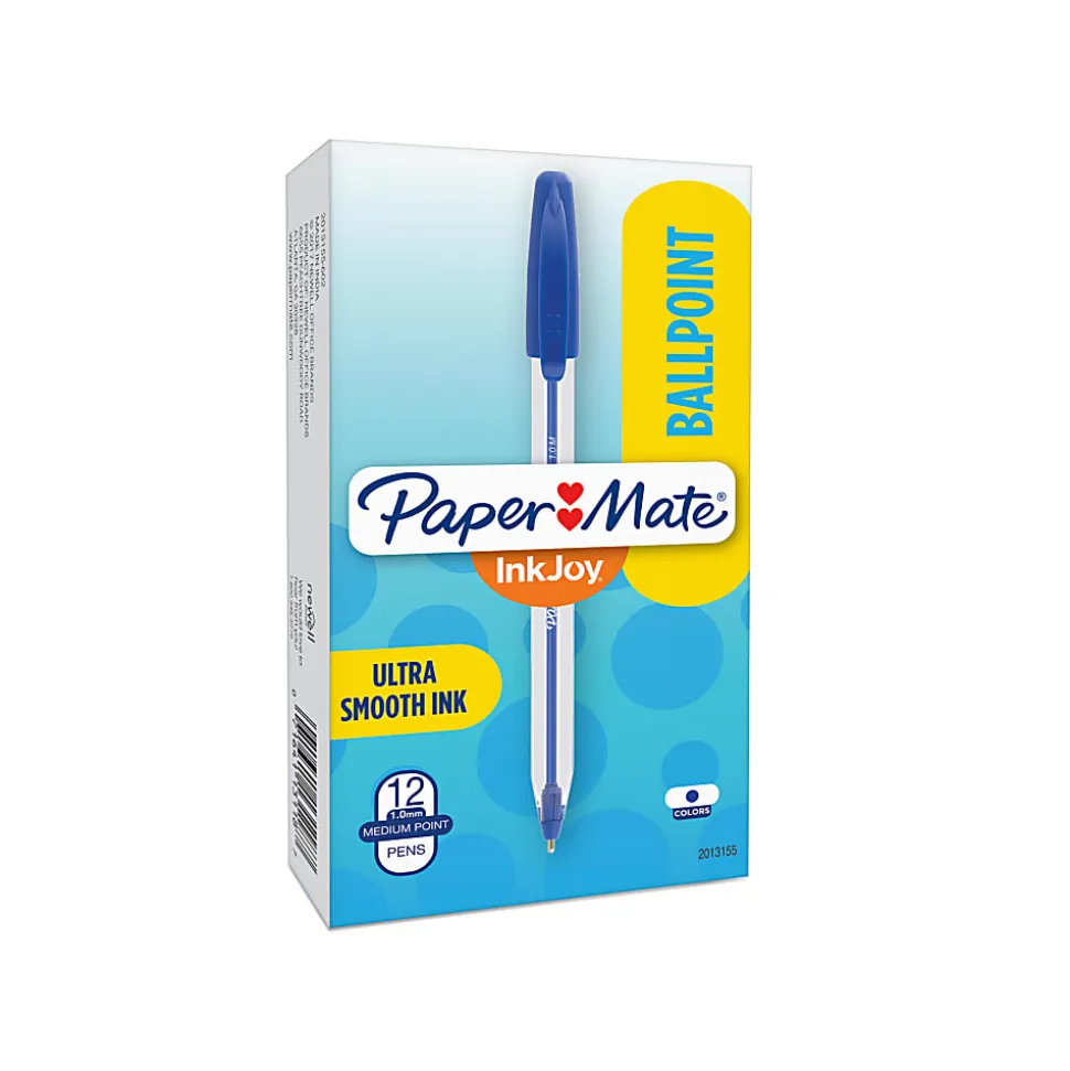 Paper Mate® InkJoy® 50ST Ballpoint Pens, Medium Point, 1.0 mm , Translucent Barrel, Blue Ink, Pack Of 12 Pens