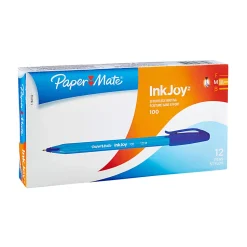 Paper MateĀ® InkJoy 100 Stick Pens, Medium Point, 1.0 mm, Translucent Blue Barrels, Blue Ink, Pack Of 12 Pens