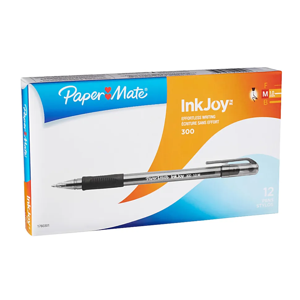 Paper Mate® InkJoy™ 300 Stick Pens, Medium Point, 1.0 mm, Translucent Barrels, Black Ink, Pack Of 12 Pens