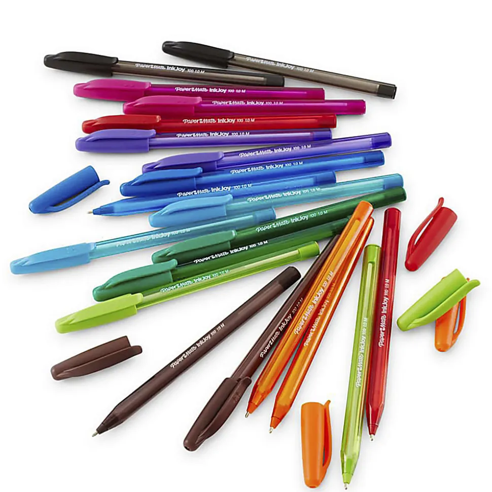 Paper Mate® InkJoy 100 Stick Pens, Medium Point, 1.0 mm, Translucent Black Barrels, Black Ink, Pack Of 12 Pens
