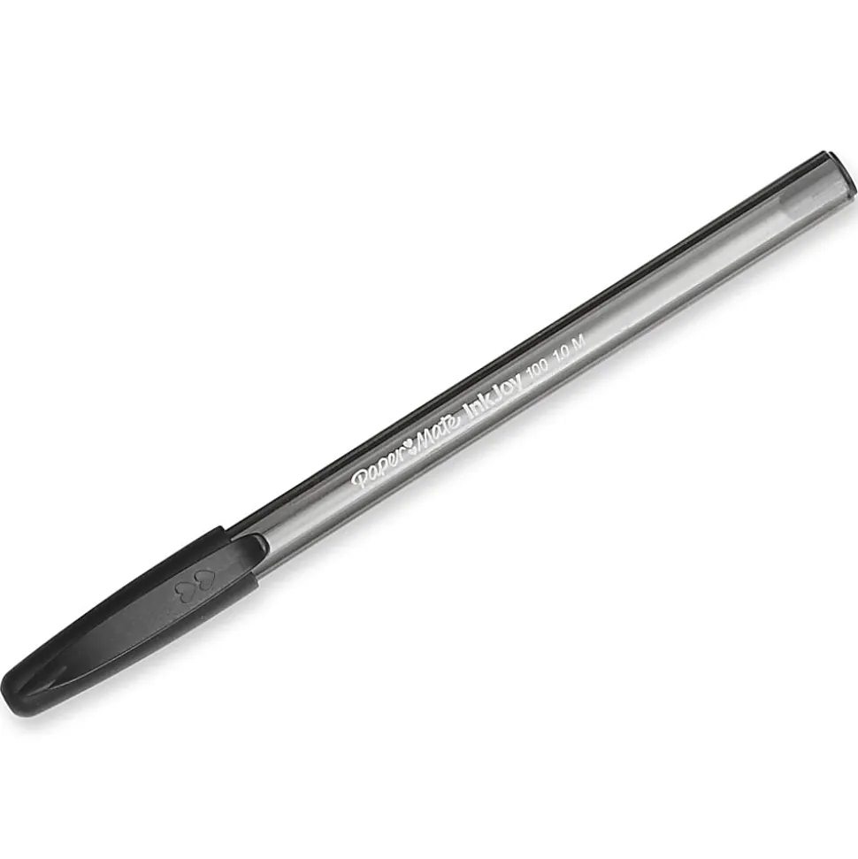 Paper Mate® InkJoy 100 Stick Pens, Medium Point, 1.0 mm, Translucent Black Barrels, Black Ink, Pack Of 12 Pens