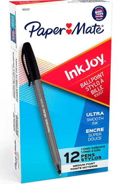 Paper Mate® InkJoy 100 Stick Pens, Medium Point, 1.0 mm, Translucent Black Barrels, Black Ink, Pack Of 12 Pens