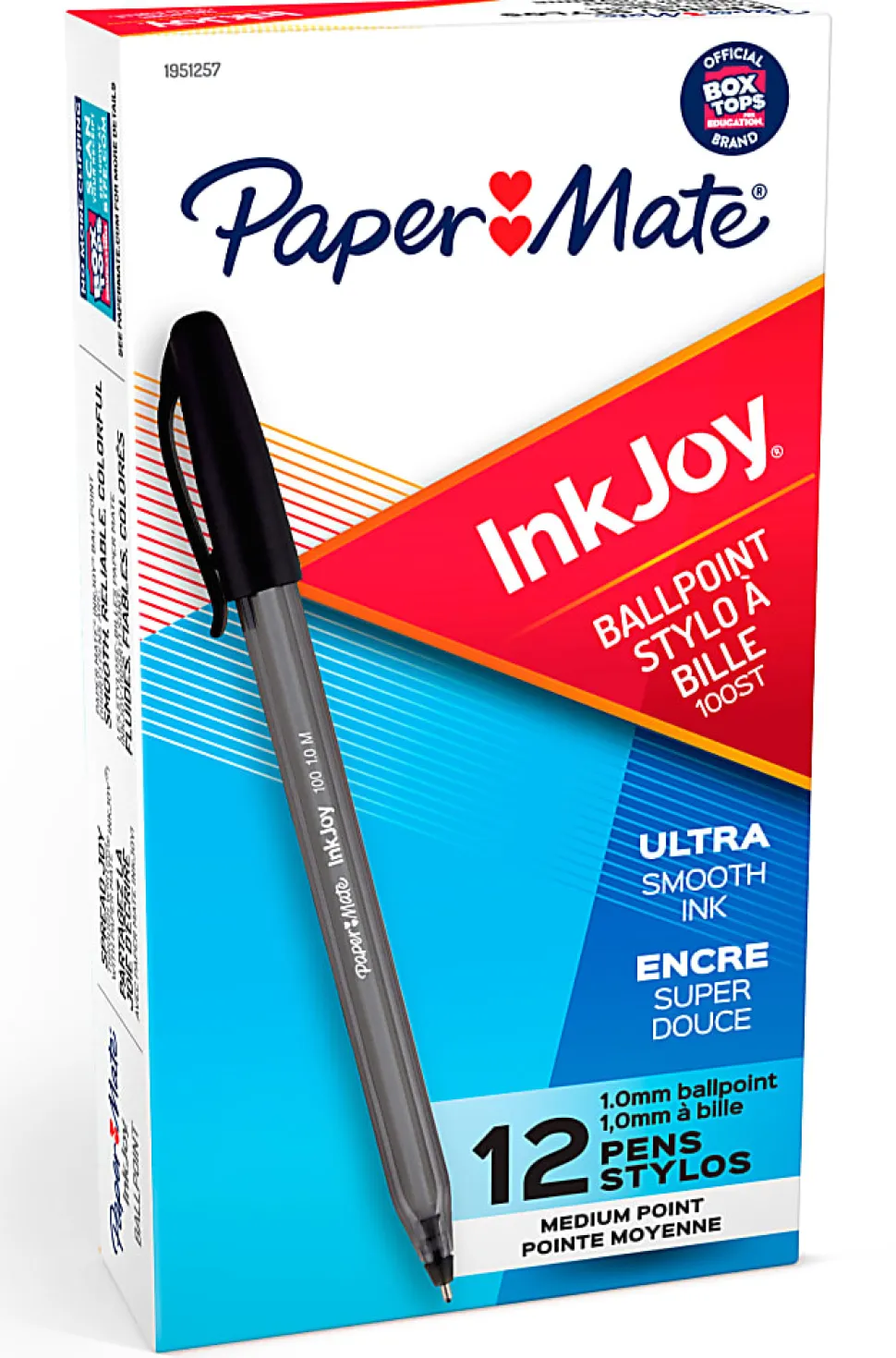 Paper Mate® InkJoy 100 Stick Pens, Medium Point, 1.0 mm, Translucent Black Barrels, Black Ink, Pack Of 12 Pens