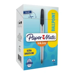 Paper MateĀ® InkJoy 50ST Stick Ballpoint Pens, Medium Point, 1.0 mm, Clear Barrels, Black Ink, Box of 60
