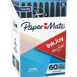 Paper Mate® InkJoy 50ST Stick Ballpoint Pens, Medium Point, 1.0 mm, Clear Barrels, Black Ink, Box of 60
