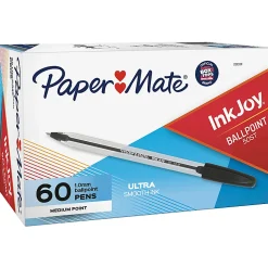 Paper Mate® InkJoy 50ST Stick Ballpoint Pens, Medium Point, 1.0 mm, Clear Barrels, Black Ink, Box of 60