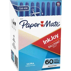 Paper MateĀ® InkJoy 50ST Stick Ballpoint Pens, Medium Point, 1.0 mm, Clear Barrels, Blue Ink, Box of 60