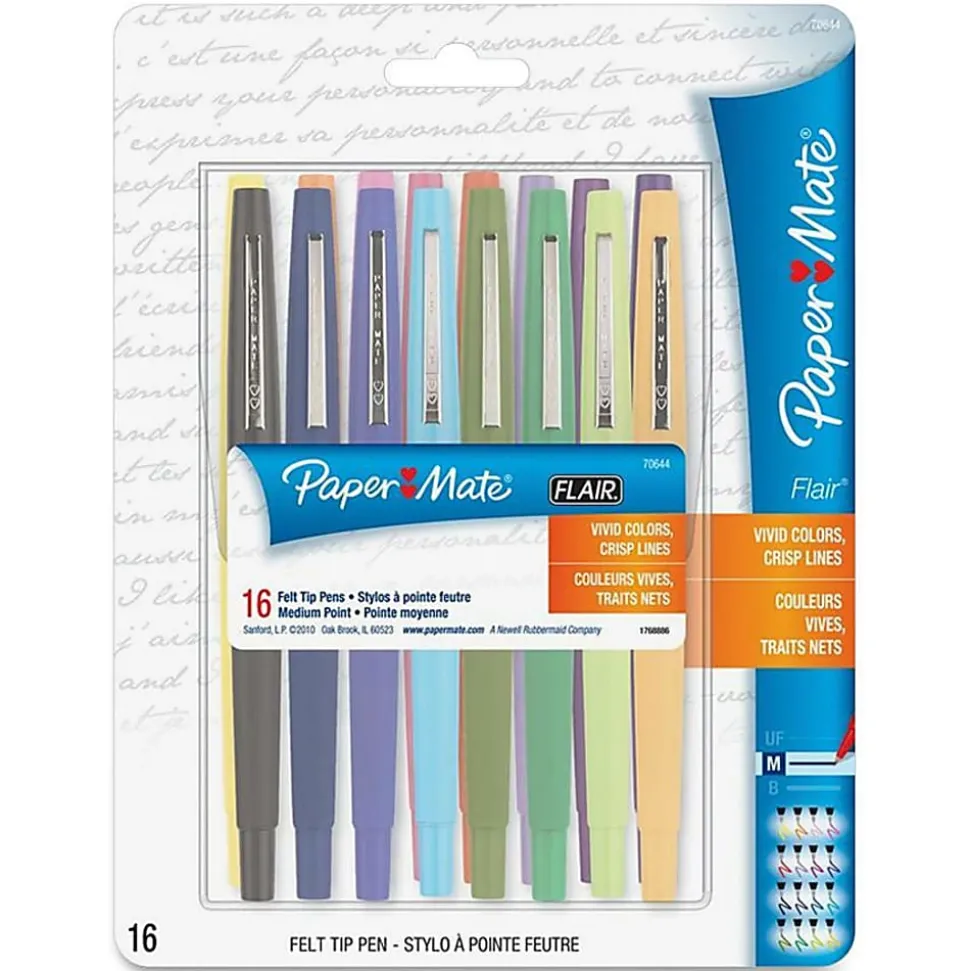 Paper Mate® Porous-Point Pens, Medium Point, 0.7 mm, Assorted Barrels, Assorted Ink Colors, Pack Of 16