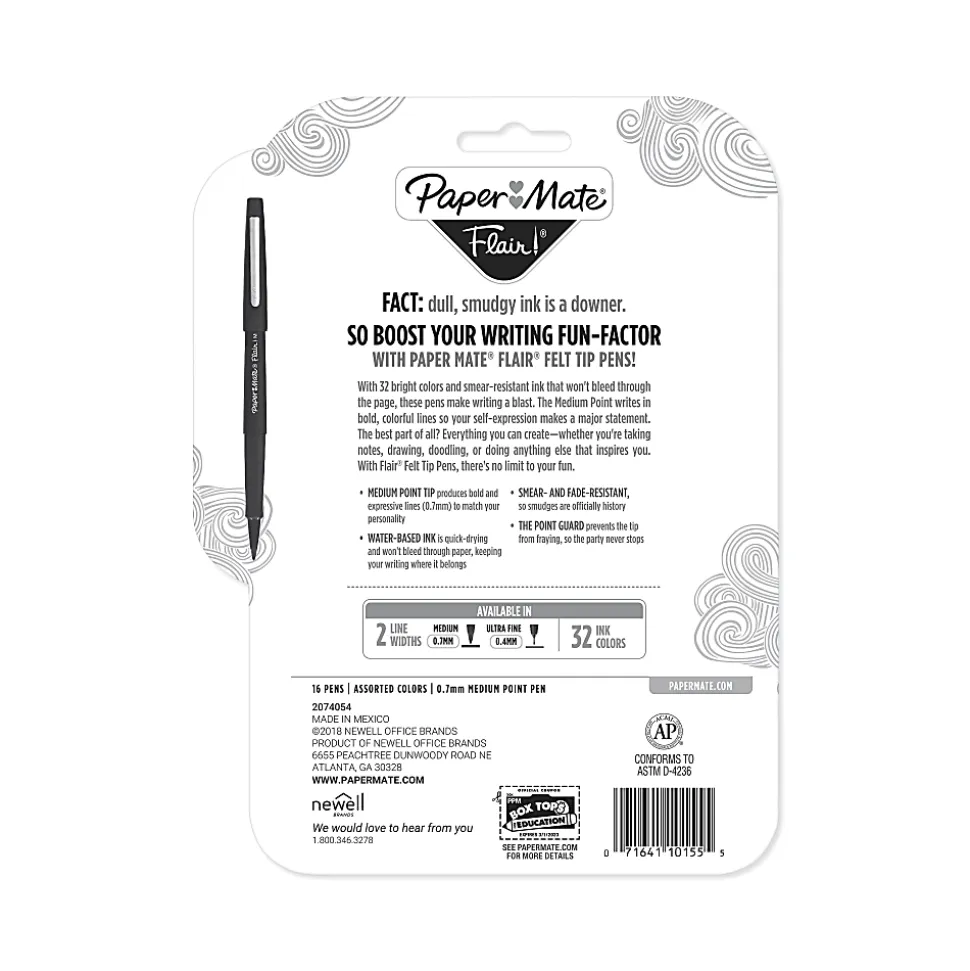 Paper Mate® Porous-Point Pens, Medium Point, 0.7 mm, Assorted Barrels, Assorted Ink Colors, Pack Of 16