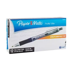 Paper Mate® Profile® Elite Retractable Ballpoint Pens, Bold Point, 1.4 mm, Black Barrel, Black Ink, Pack Of 12
