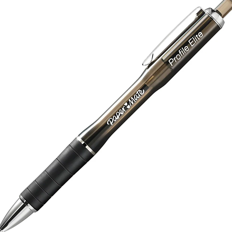Paper Mate® Profile® Elite Retractable Ballpoint Pens, Bold Point, 1.4 mm, Black Barrel, Black Ink, Pack Of 12