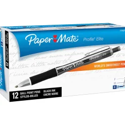 Paper Mate® Profile® Elite Retractable Ballpoint Pens, Bold Point, 1.4 mm, Black Barrel, Black Ink, Pack Of 12