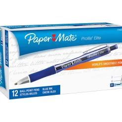 Paper Mate® Profile® Elite Retractable Ballpoint Pens, Bold Point, 1.4 mm, Blue Barrel, Blue Ink, Pack Of 12