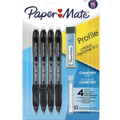 Paper Mate Profile Mechanical Pencils, 0.7 mm, HB #2 Lead, Black Barrel, Pack Of 4 Pencils