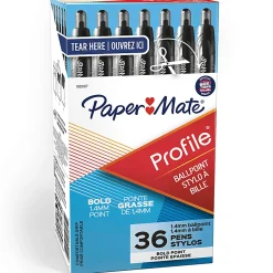 Paper Mate® Profile™ Retractable Ballpoint Pens, Bold Point, 1.4mm, Translucent Black Barrel, Black Ink, Pack Of 36