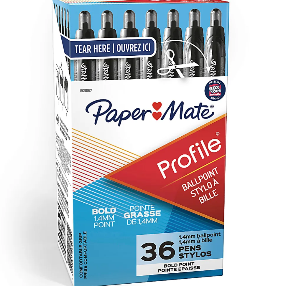 Paper Mate® Profile™ Retractable Ballpoint Pens, Bold Point, 1.4mm, Translucent Black Barrel, Black Ink, Pack Of 36