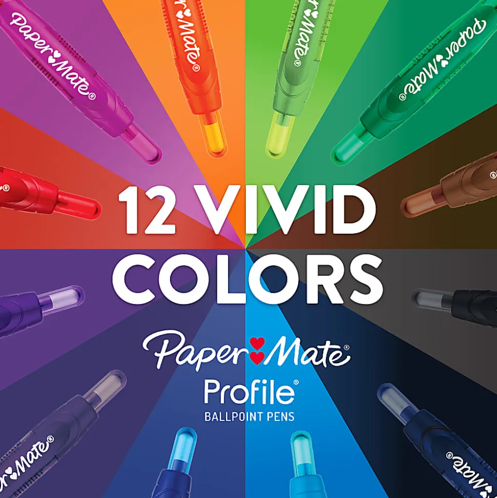 Paper Mate® Profile™ Retractable Ballpoint Pens, Bold Point, 1.4 mm, Translucent Purple Barrel, Purple Ink, Pack Of 12