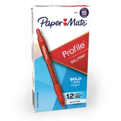 Paper Mate® Profile™ Retractable Ballpoint Pens, Bold Point, 1.4 mm, Translucent Barrel, Red Ink, Pack Of 12
