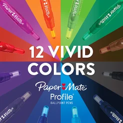 Paper Mate® Profile™ Retractable Ballpoint Pens, Bold Point, 1.4 mm, Assorted Translucent Barrel, Assorted Ink Colors, Pack Of 8