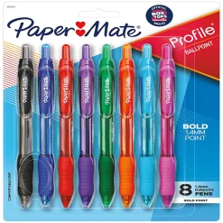 Paper Mate® Profile™ Retractable Ballpoint Pens, Bold Point, 1.4 mm, Assorted Translucent Barrel, Assorted Ink Colors, Pack Of 8