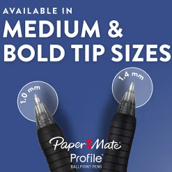 Paper Mate® Profile Retractable Ballpoint Pens, Bold Point, 1.4 mm, Clear Barrel, Black Ink, Pack Of 8 Pens