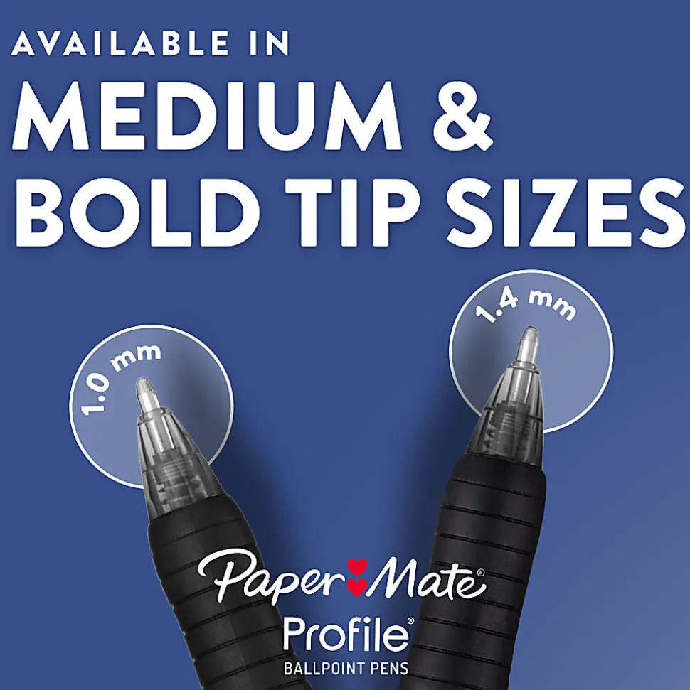 Paper Mate® Profile Retractable Ballpoint Pens, Bold Point, 1.4 mm, Clear Barrel, Black Ink, Pack Of 8 Pens