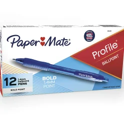 Paper Mate® Profile™ Retractable Ballpoint Pens, Bold Point, 1.4 mm, Translucent Barrel, Blue Ink, Pack Of 12