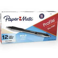 Paper Mate® Profile™ Retractable Ballpoint Pens, Bold Point, 1.4 mm, Translucent Black Barrel, Black Ink, Pack Of 12