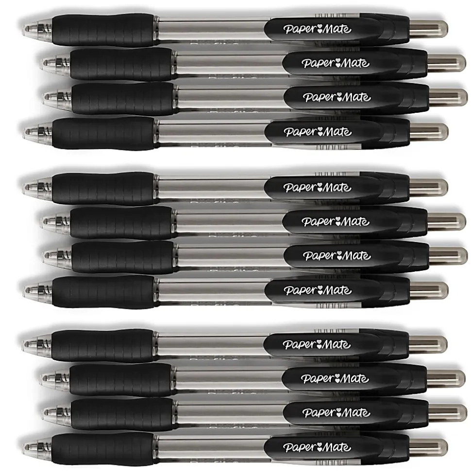 Paper Mate® Profile™ Retractable Ballpoint Pens, Bold Point, 1.4 mm, Translucent Black Barrel, Black Ink, Pack Of 12