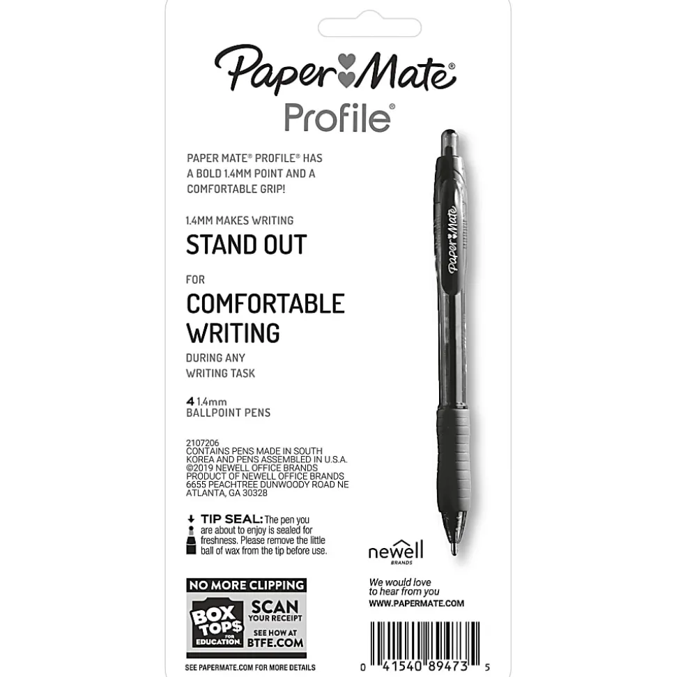 Paper Mate® Profile™ Retractable Ballpoint Pens, Bold Point, 1.4 mm, Translucent Barrel, Assorted Ink Colors, Pack Of 4
