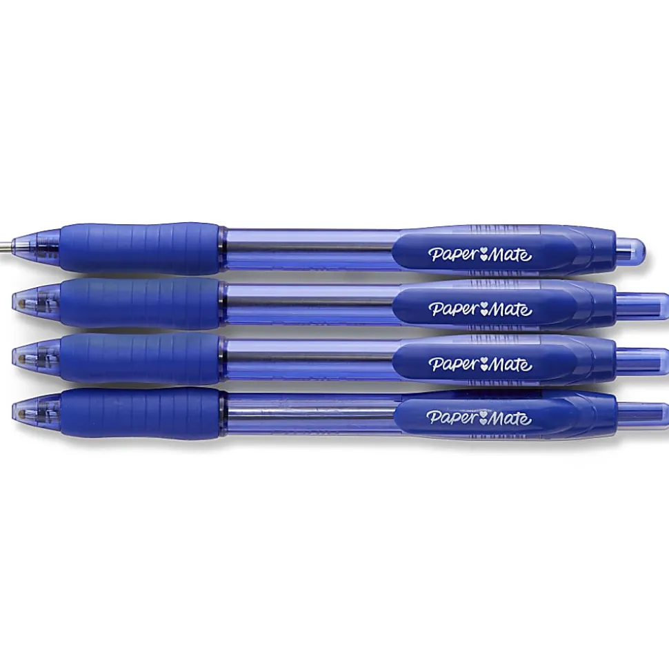 Paper Mate® Profile™ Retractable Ballpoint Pens, Bold Point, 1.4 mm, Translucent Barrel, Blue Ink, Pack Of 4