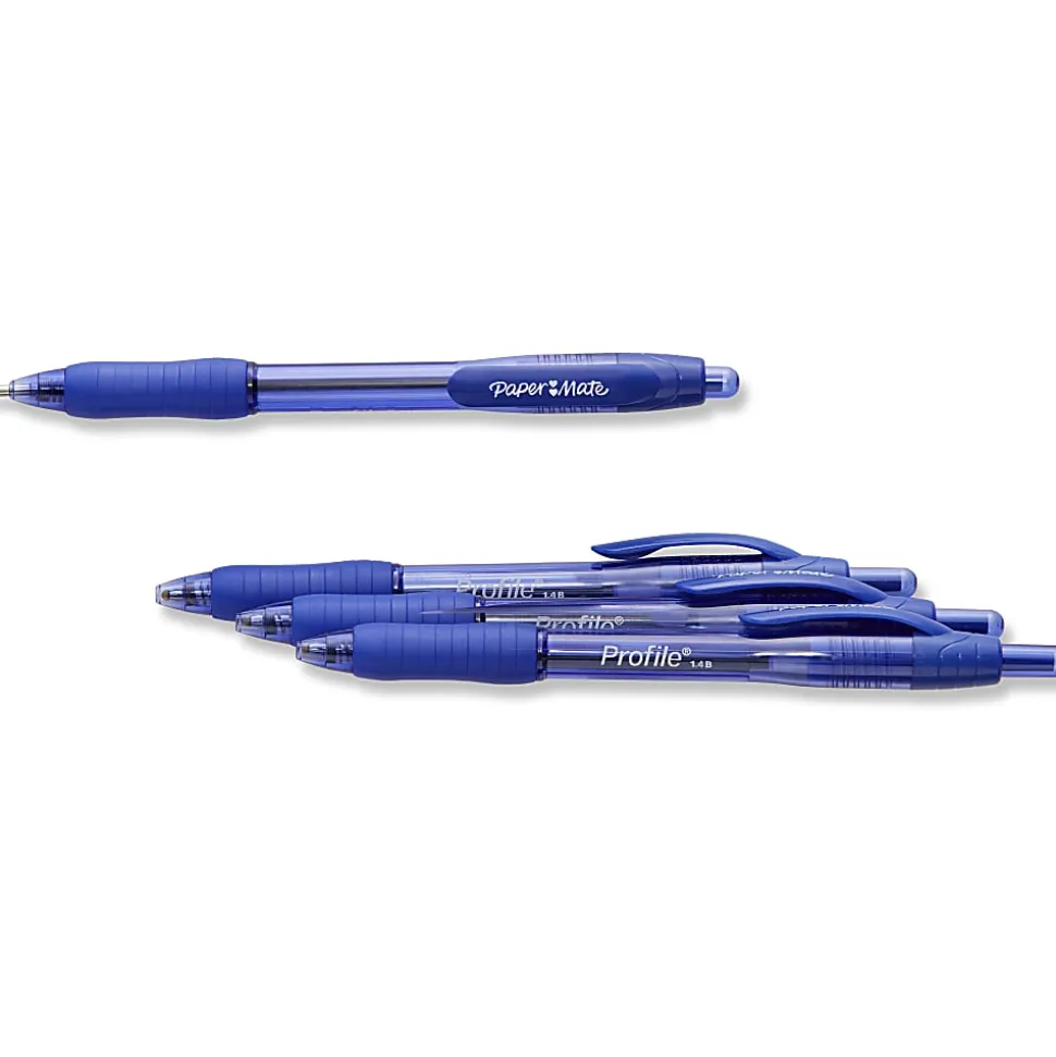 Paper Mate® Profile™ Retractable Ballpoint Pens, Bold Point, 1.4 mm, Translucent Barrel, Blue Ink, Pack Of 4