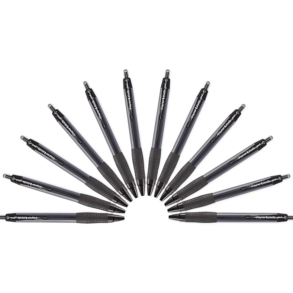 Paper Mate® Retractable Gel Pens, Medium Point, 0.7 mm, Black Barrel, Black Ink, Pack Of 12
