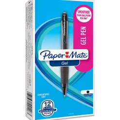 Paper Mate® Retractable Gel Pens, Medium Point, 0.7 mm, Black Barrel, Black Ink, Pack Of 12