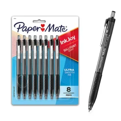 Paper Mate® 300RT Effortless Glide Ballpoint Pens, Medium Point, 1.0 mm, Transparent Barrels, Black Ink, 8 Count