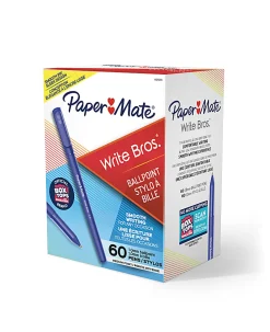 Paper Mate® Write Bros. Ballpoint Stick Pens, Medium Point, 1.0 mm, Blue Barrel, Blue Ink, Pack Of 60