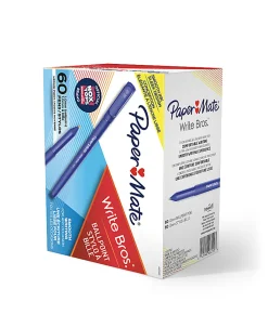 Paper Mate® Write Bros. Ballpoint Stick Pens, Medium Point, 1.0 mm, Blue Barrel, Blue Ink, Pack Of 60