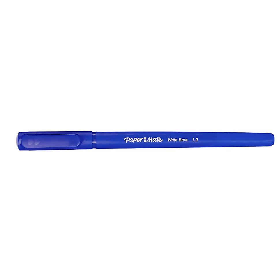 Paper Mate® Write Bros. Ballpoint Stick Pens, Medium Point, 1.0 mm, Blue Barrel, Blue Ink, Pack Of 60