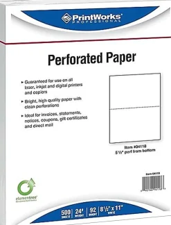 Paris Printworks Professional Inkjet Or Laser Perforated Paper, 2-Part, 5 Reams, Letter Size (8-1/2" x 11"), 500 Sheets Per Ream, 92 Brightness, 24 Lb