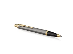 PARKER IM Ballpoint Pen, Grey Lacquer with Gold Trims, Medium Point, Blue Ink Refill, Gift Box